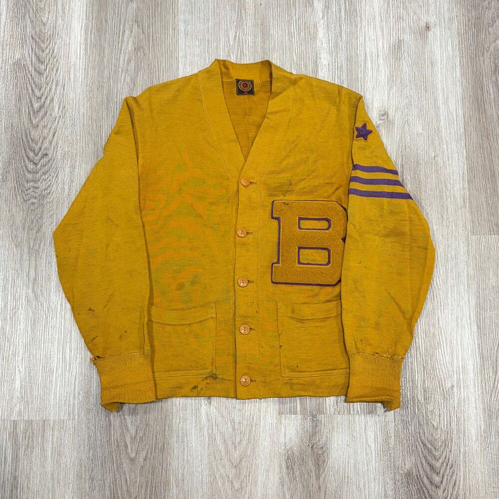 RARE True Lowe & Campbell Vtg 40's Durene Varsity Cardigan Sweater Men's 36 S